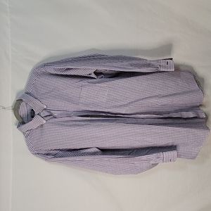 Izod Men's Blue and Purple Plaid Long Sleeve Button Down Shirt | Size 18 35/36
